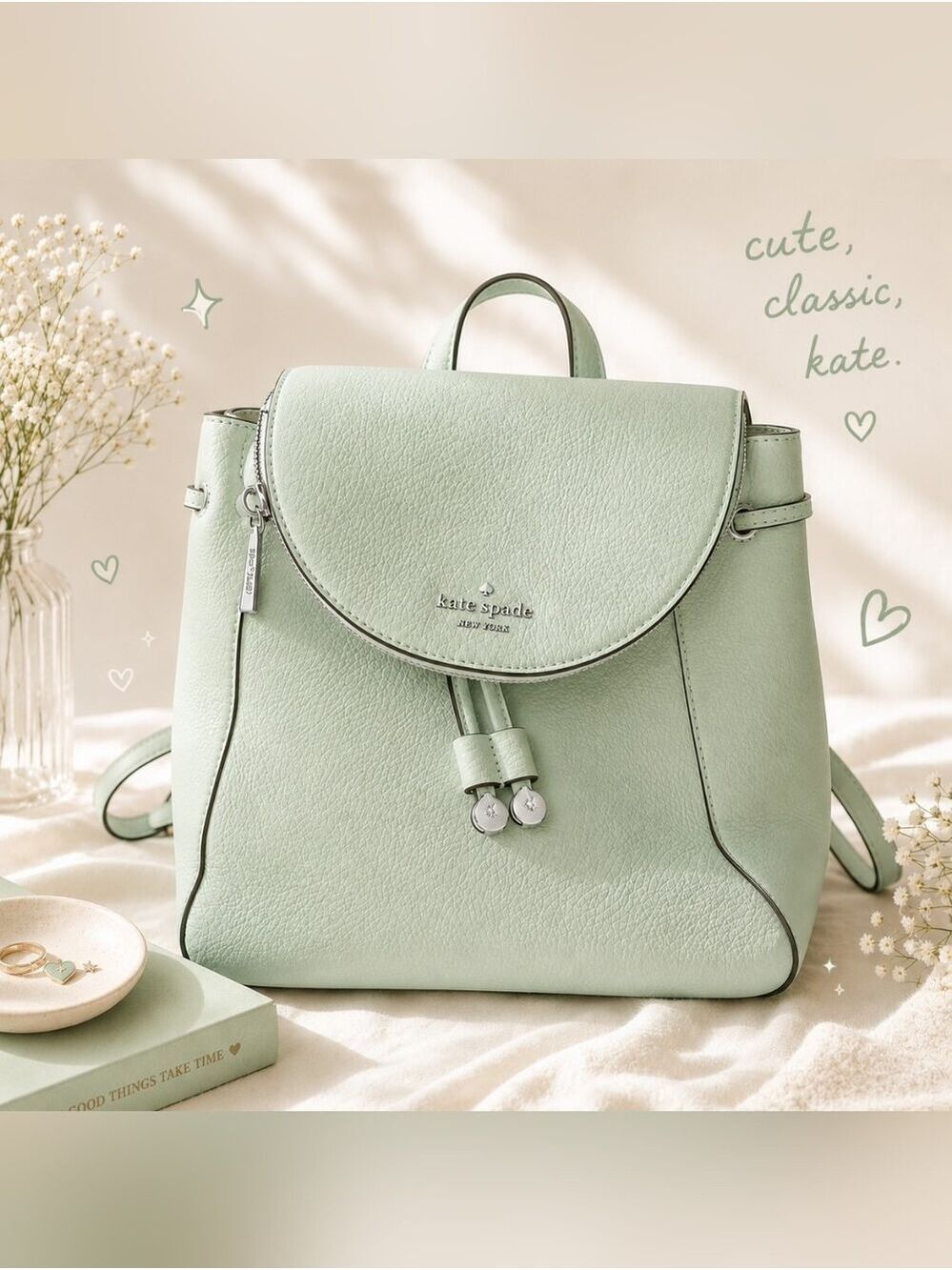 Kate Spade Mint Green Pebble Leather Backpack - Picture 1 of 7